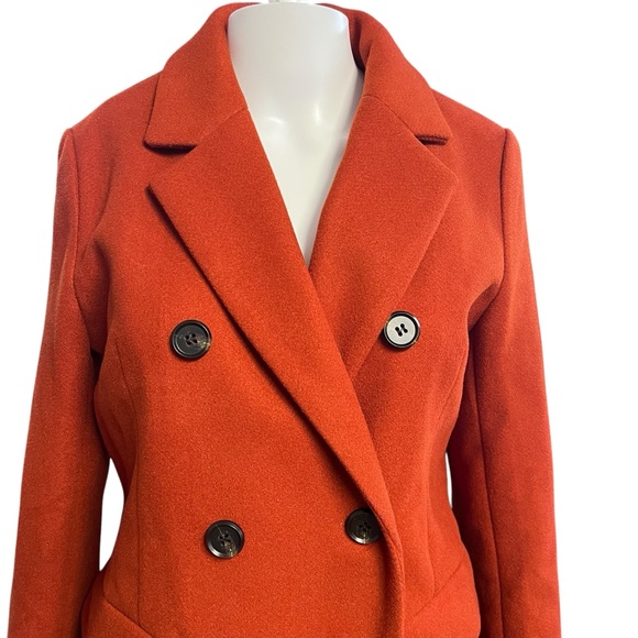 Allegra K NWT Women’s Burnt Orange Pea Coat Double-Breasted Knee-Length Sz. SM - Picture 2 of 6